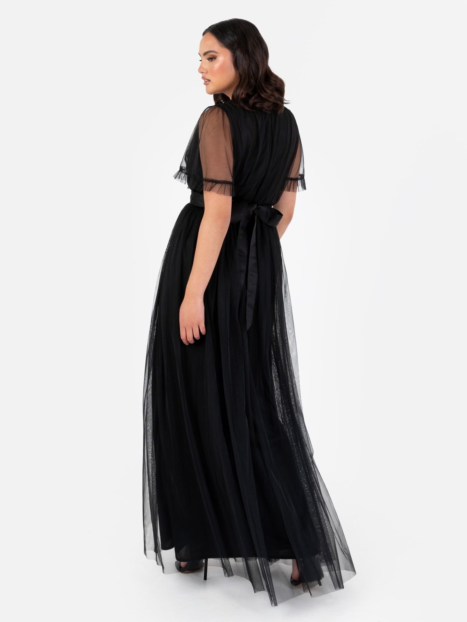 Anaya with Love Anaya with Love Women's Faux Wrap Short Sleeve Belted Maxi Dress in Black - 4