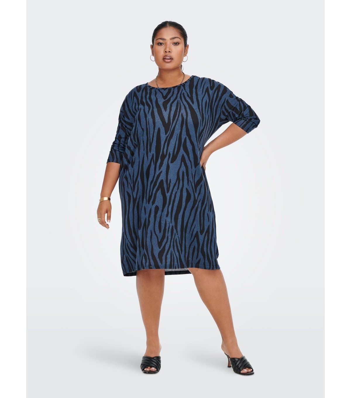 Only Women's Plus Size Blue Animal Print Long Sleeve Mini Dress Curves ONLY New Look