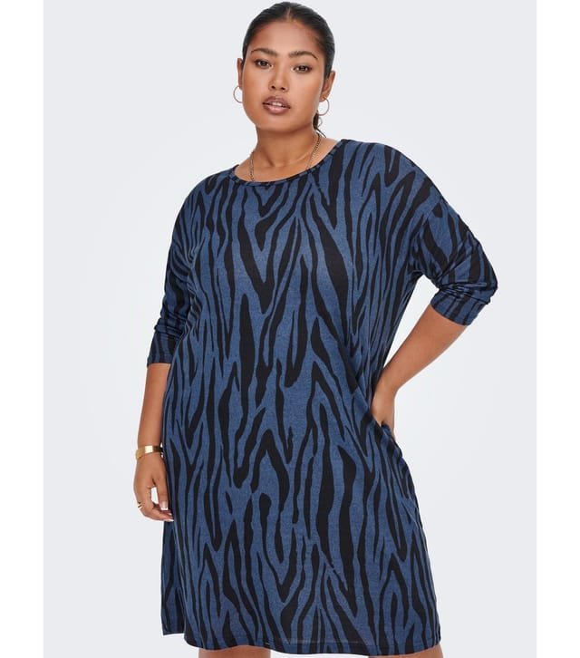 Only Women's Plus Size Blue Animal Print Long Sleeve Mini Dress Curves ONLY New Look - 2