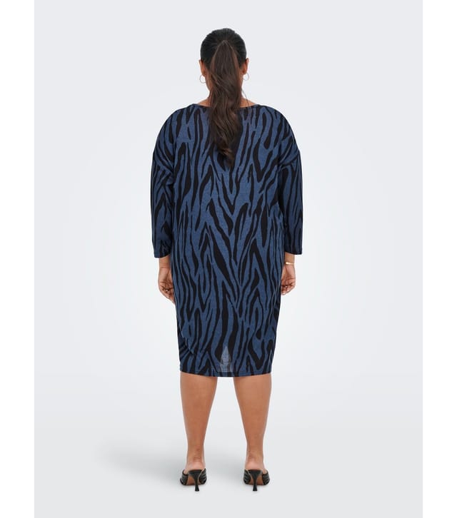 Only Women's Plus Size Blue Animal Print Long Sleeve Mini Dress Curves ONLY New Look - 3