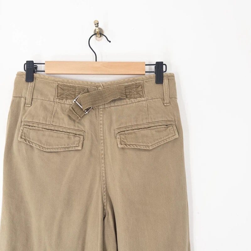 Marks & Spencer M&S Wide Leg Pleated Jeans Size 10 Regular Mocha Green Brown High Waisted - 1