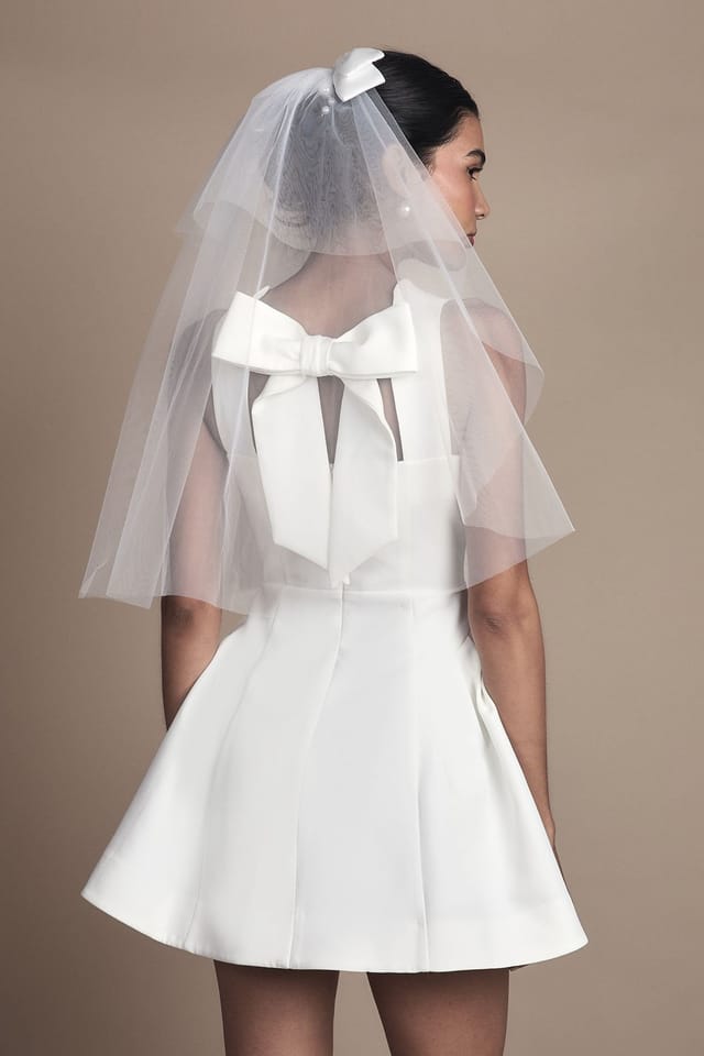 Coast Coast Women's Petite Bow Back Structured Crepe Bridal Mini Dress in Ivory - 3