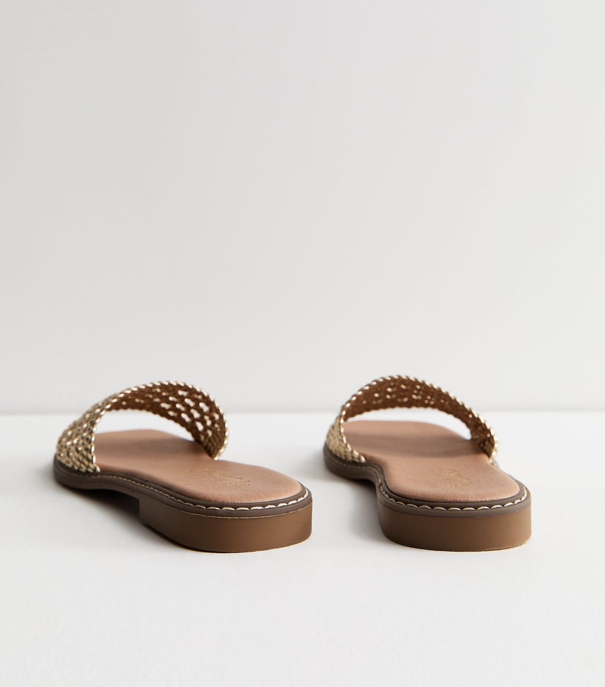 New Look Women's Wide Fit Gold Faux Leather Woven Strap Mule Sandals Vegan New Look - 4