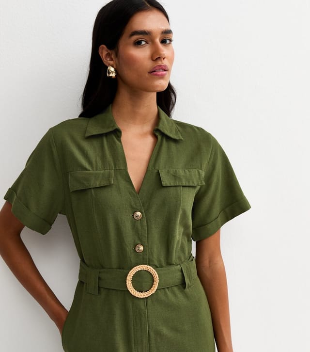 New Look Women's Khaki Short Sleeve Belted Jumpsuit New Look - 2
