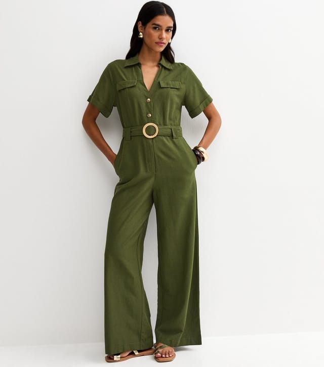 New Look Women's Khaki Short Sleeve Belted Jumpsuit New Look - 3