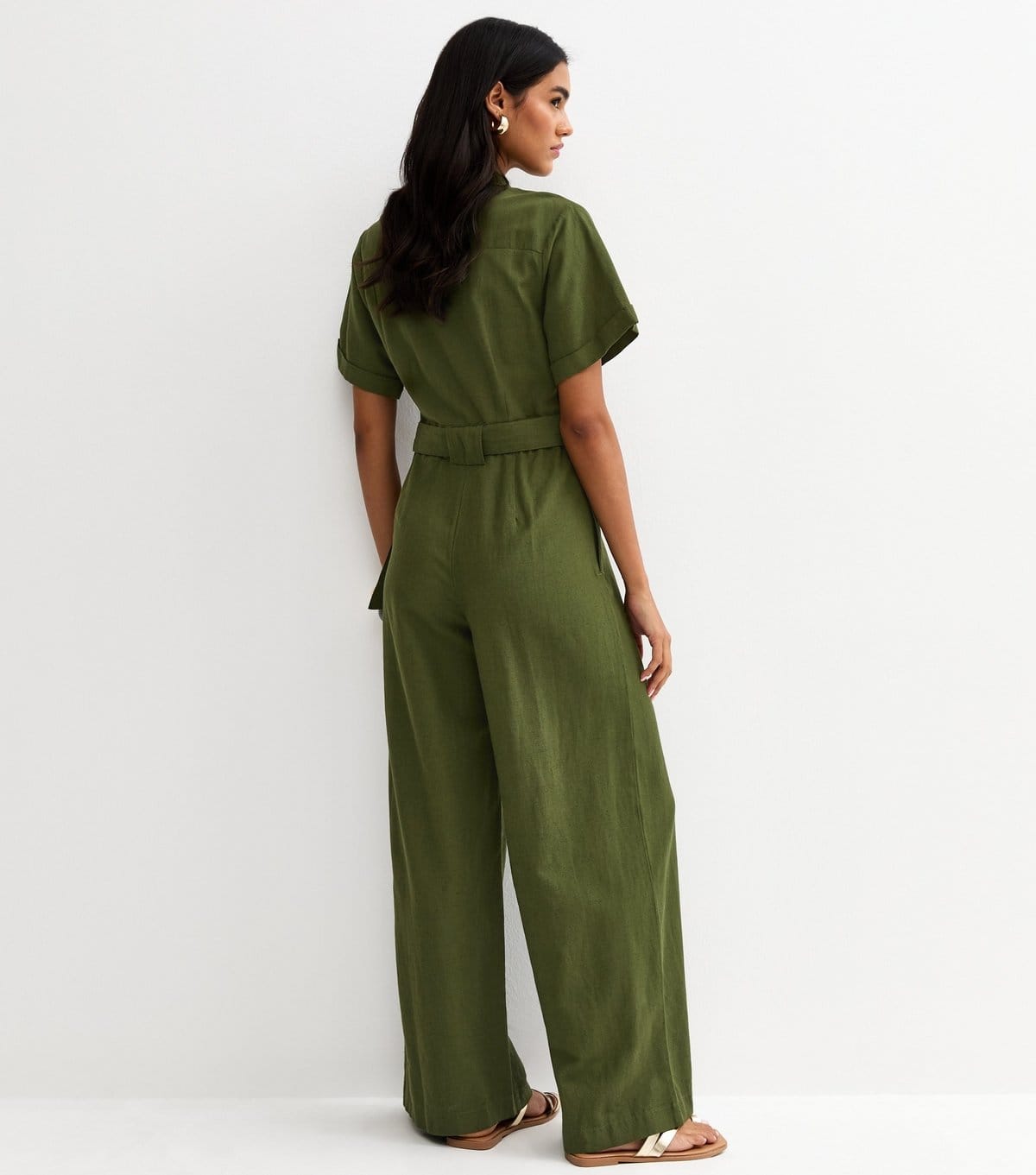 New Look Women's Khaki Short Sleeve Belted Jumpsuit New Look - 4