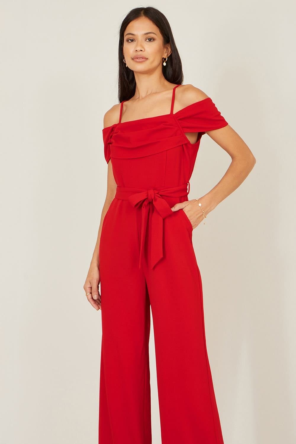 Yumi Yumi Women's Red Stretch Bardot Jumpsuit