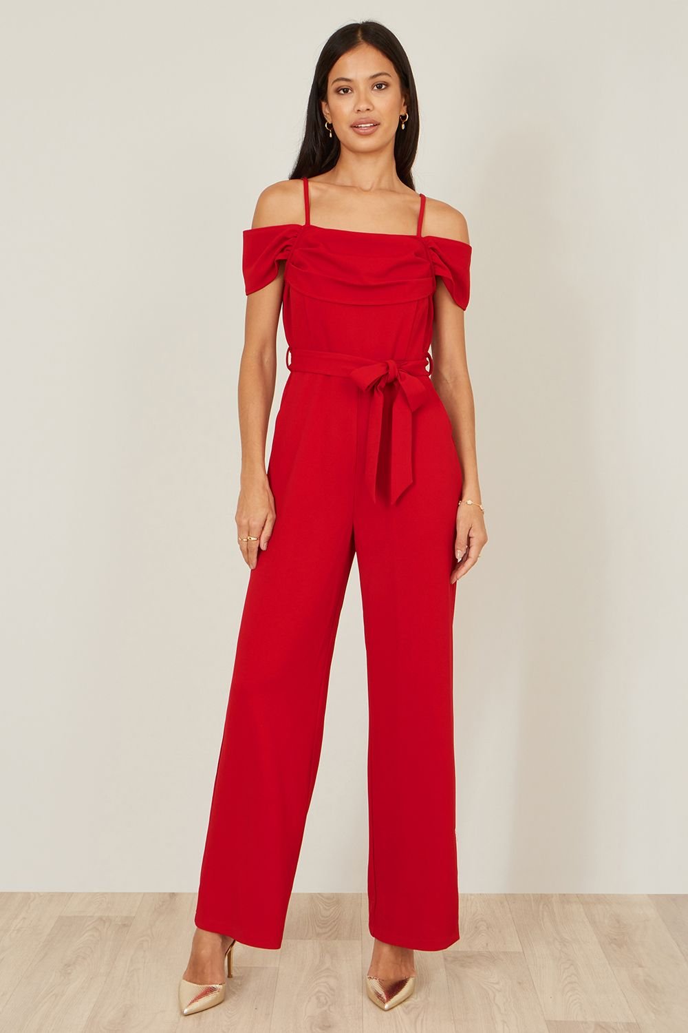 Yumi Yumi Women's Red Stretch Bardot Jumpsuit - 2