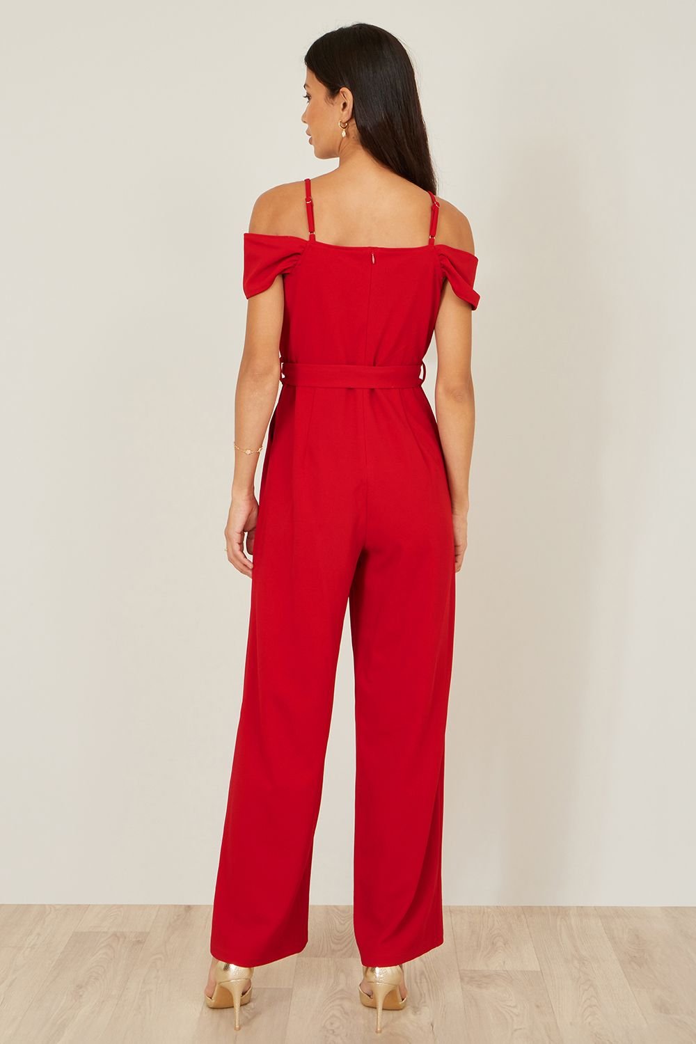 Yumi Yumi Women's Red Stretch Bardot Jumpsuit - 4
