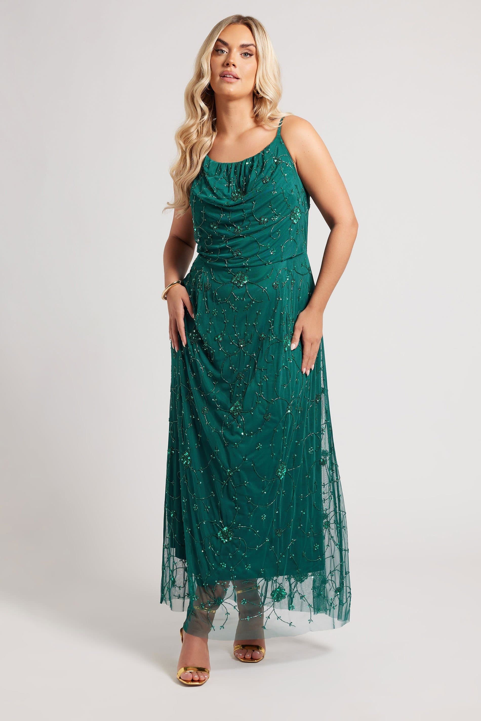 Yours Yours Women's Floral Hand Embellished Maxi Dress in Green