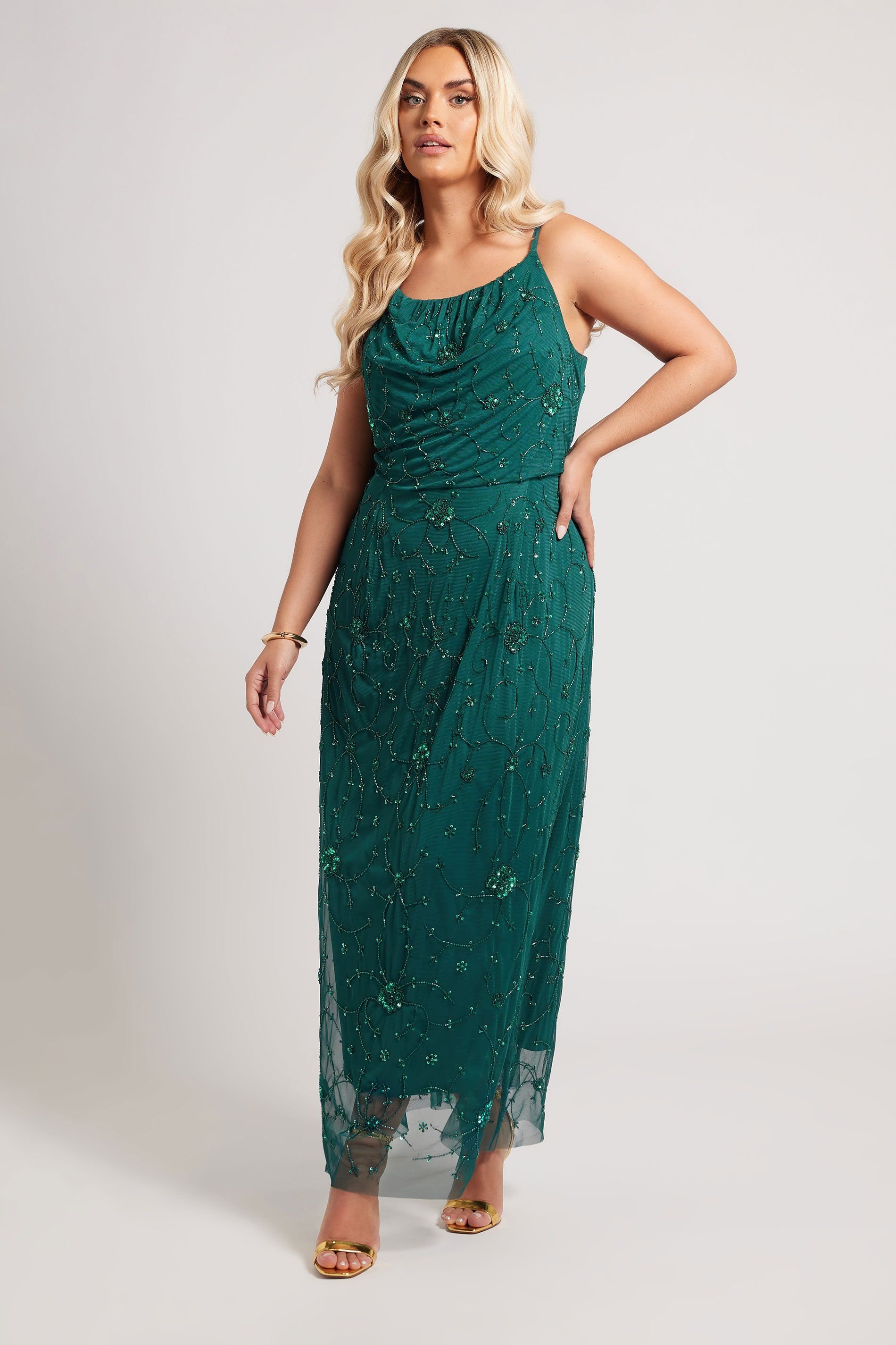 Yours Yours Women's Floral Hand Embellished Maxi Dress in Green - 3