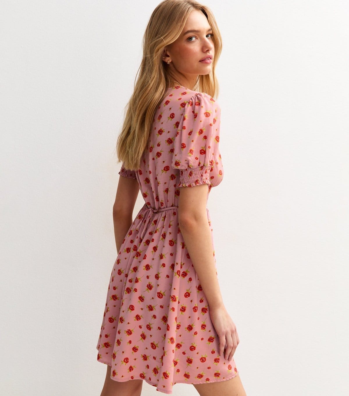 New Look Women's Pink Floral Print Lace Trim Mini Dress New Look - 4