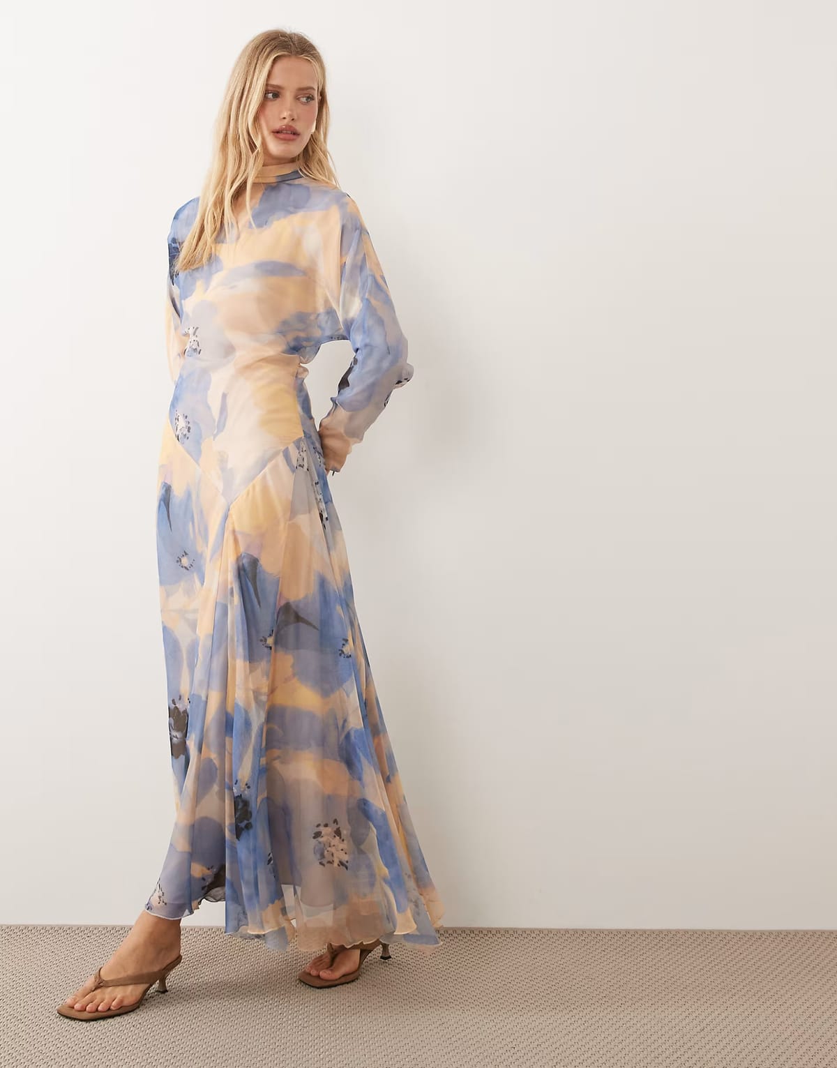 ASOS ASOS DESIGN high neck maxi dress with asymmetric waist in blue floral - 1
