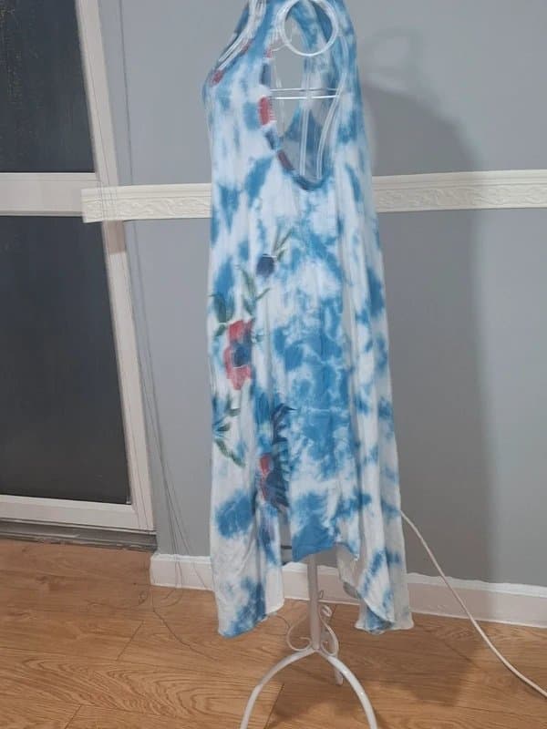 Karisma Karisma Blue Tie-Dye Floral Midi Dress – Free Size – Boho Cottagecore Style
