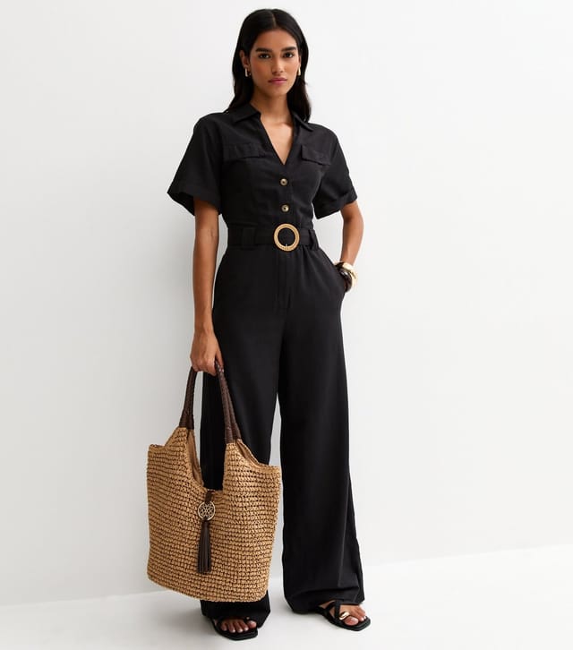 New Look Women's Black Short Sleeve Belted Jumpsuit New Look - 2