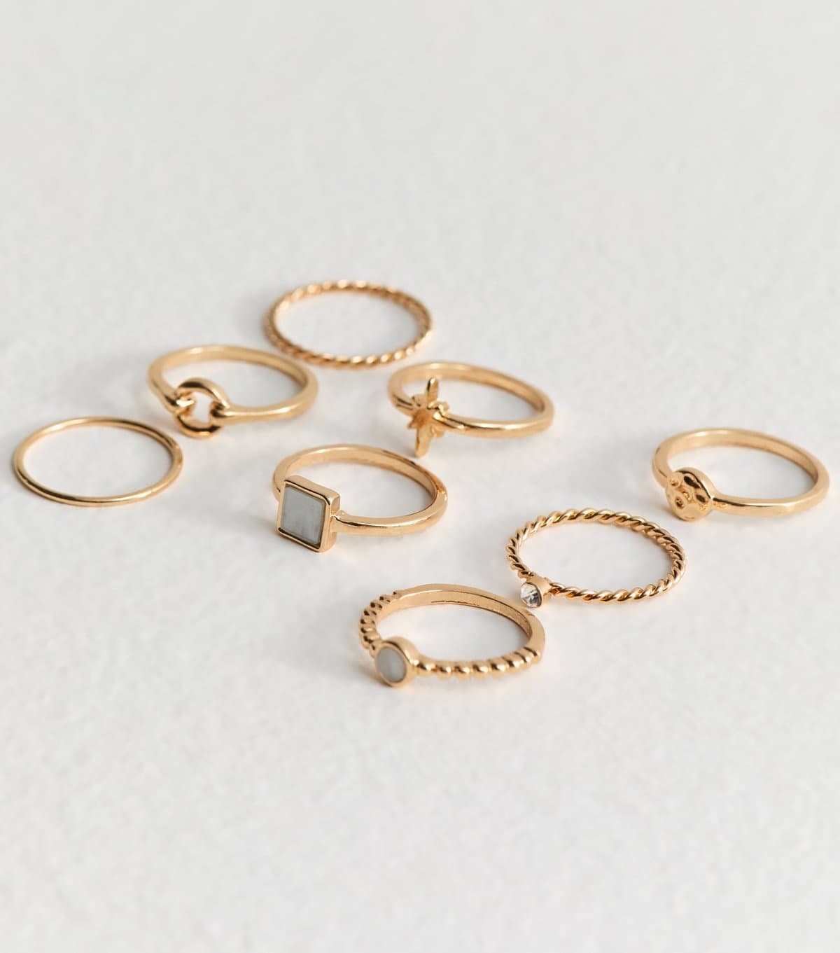 New Look Gold Tone Pack of 8 Faux Stone Thin Rings New Look