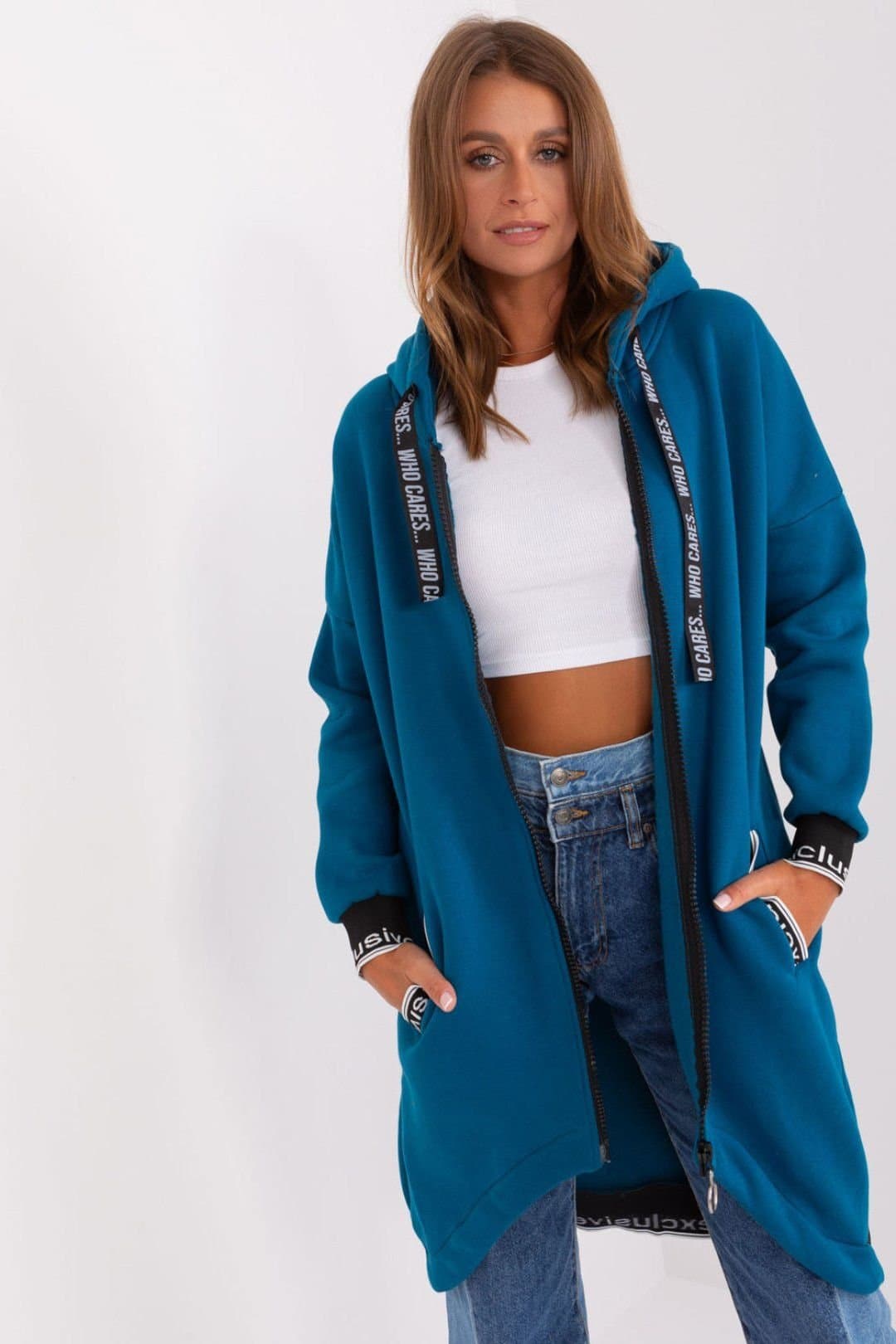 Love Lace Love Lace Women's Soft Cotton Hooded Zip Sweatshirt with Pockets Style 185932 in Blue