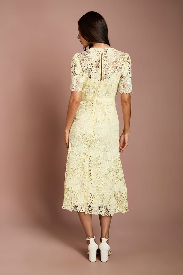 Coast Coast Women's Lace Midi Dress With Bow Belt in Lemon - 3