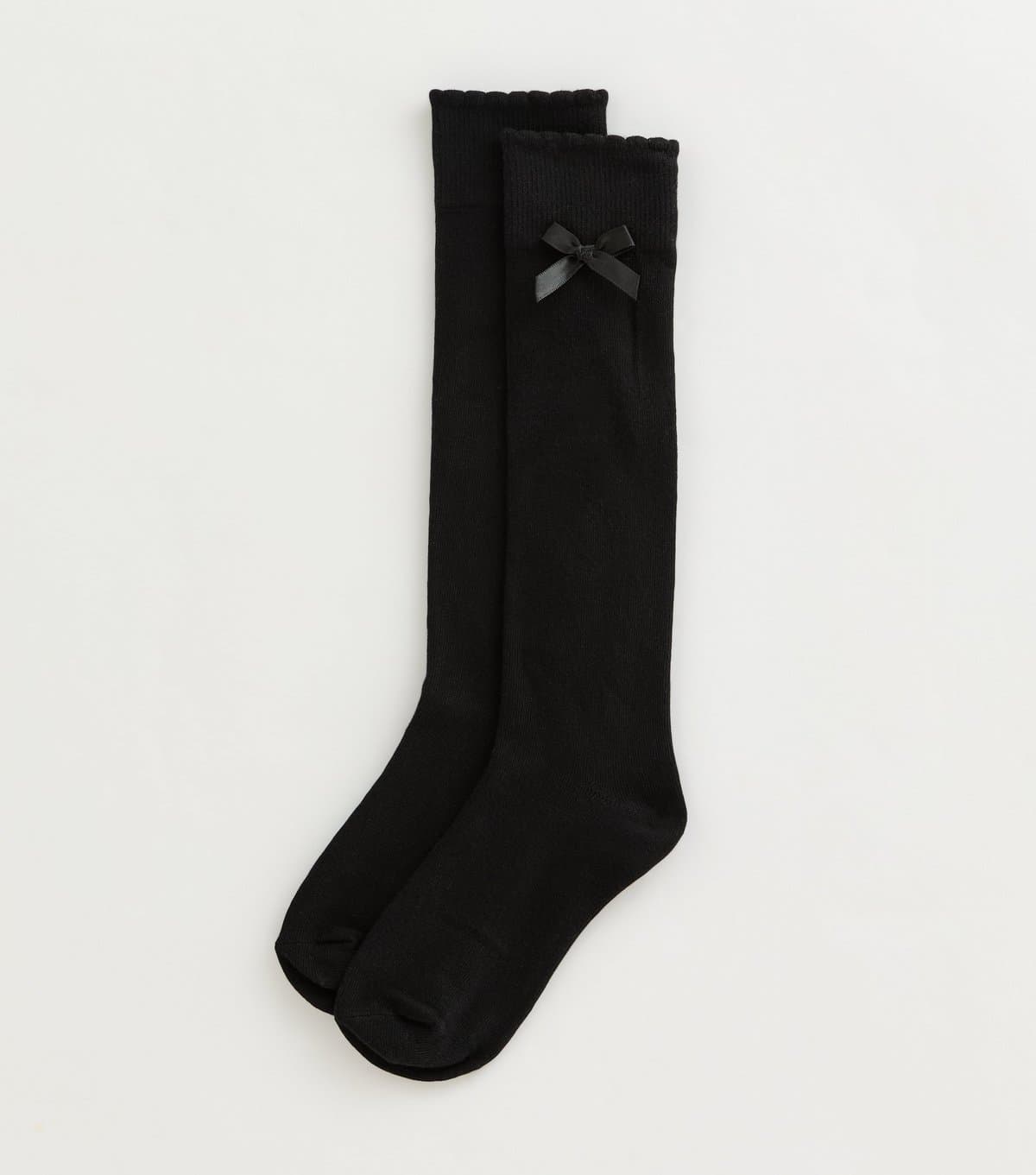 New Look Girls' Black Bow Trim Knee High Socks New Look