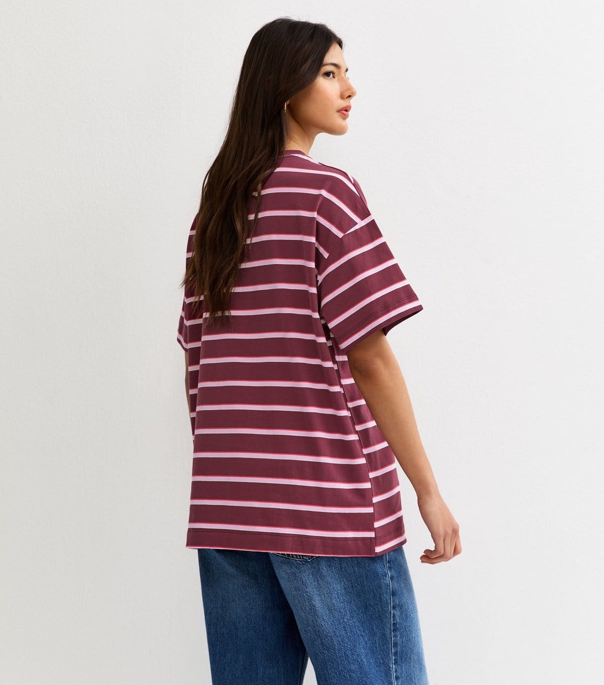 New Look Women's Red Cotton Striped Oversized T-Shirt New Look - 4