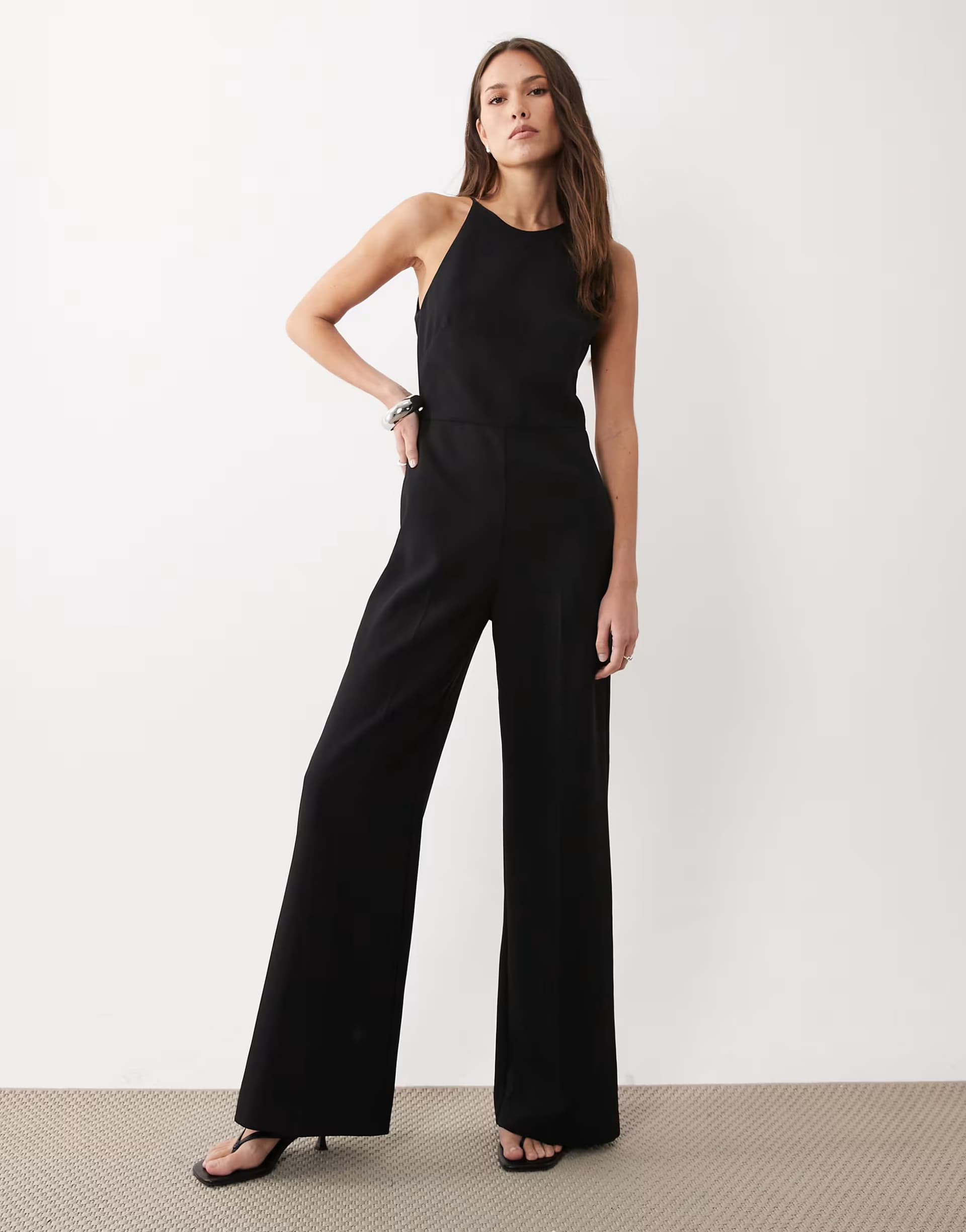 ASOS Mango halterneck backless jumpsuit in black