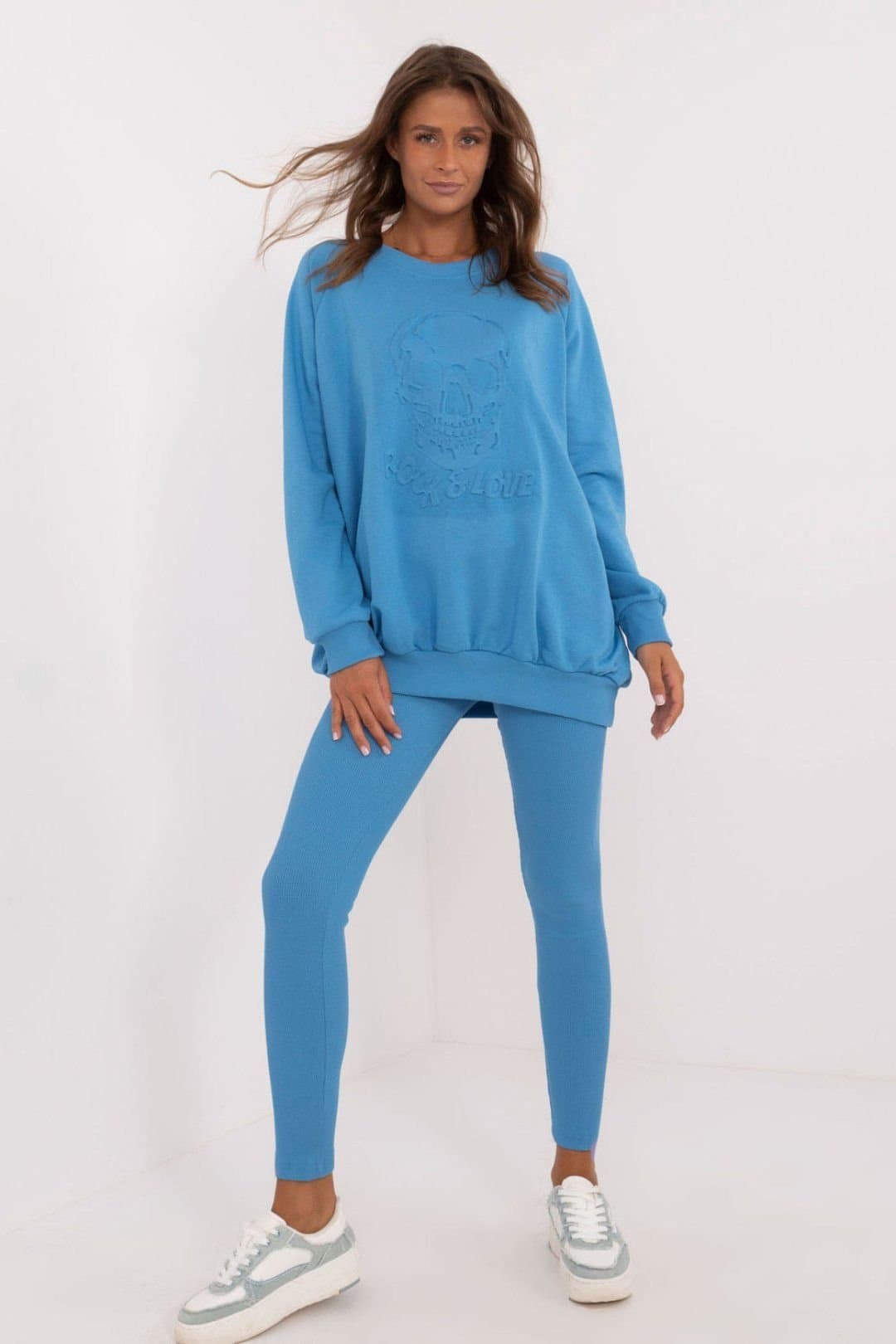 Love Lace Love Lace Women's Cotton Leggings & Sweatshirt Set Style 202316 in Blue