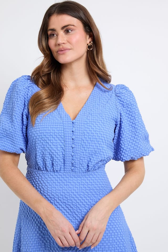 Wallis Wallis Women's Textured Puff Sleeve Midi Dress in Blue - 2