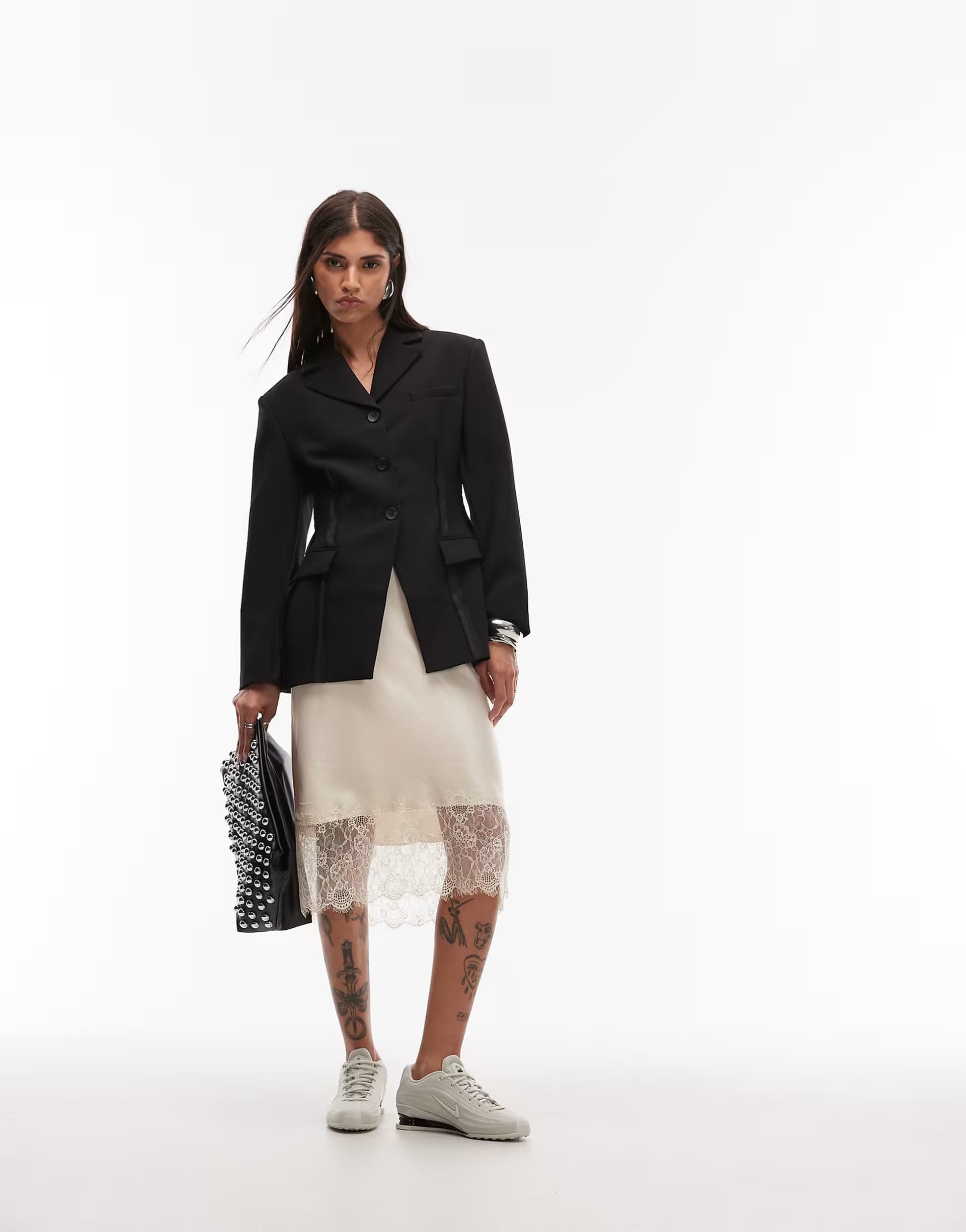 ASOS ASOS DESIGN exposed seam nipped blazer with shoulder pads in black