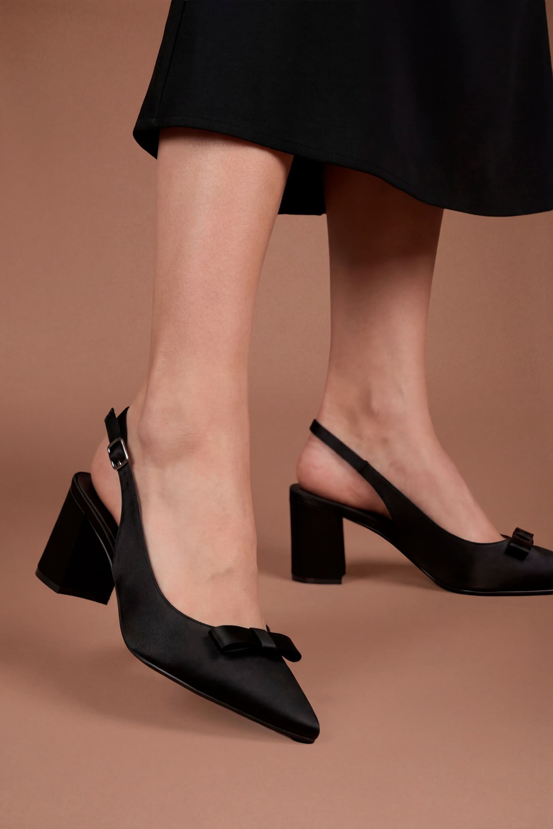 Coast Coast Women's Riley Satin Bow Detail Slingback Medium Block Heel Court Shoes in Black