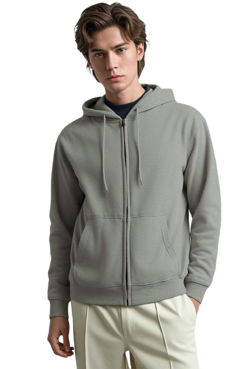 SweetLook SweetLook Men's Mens Plain Full Zip Up Cotton Hoodies Uk in Mid Grey - 1