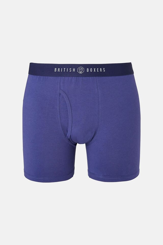 British Boxers British Boxers Men's Pack of Three "Storm Blues" Keyhole Stretch Trunks in Dark Blue - 3