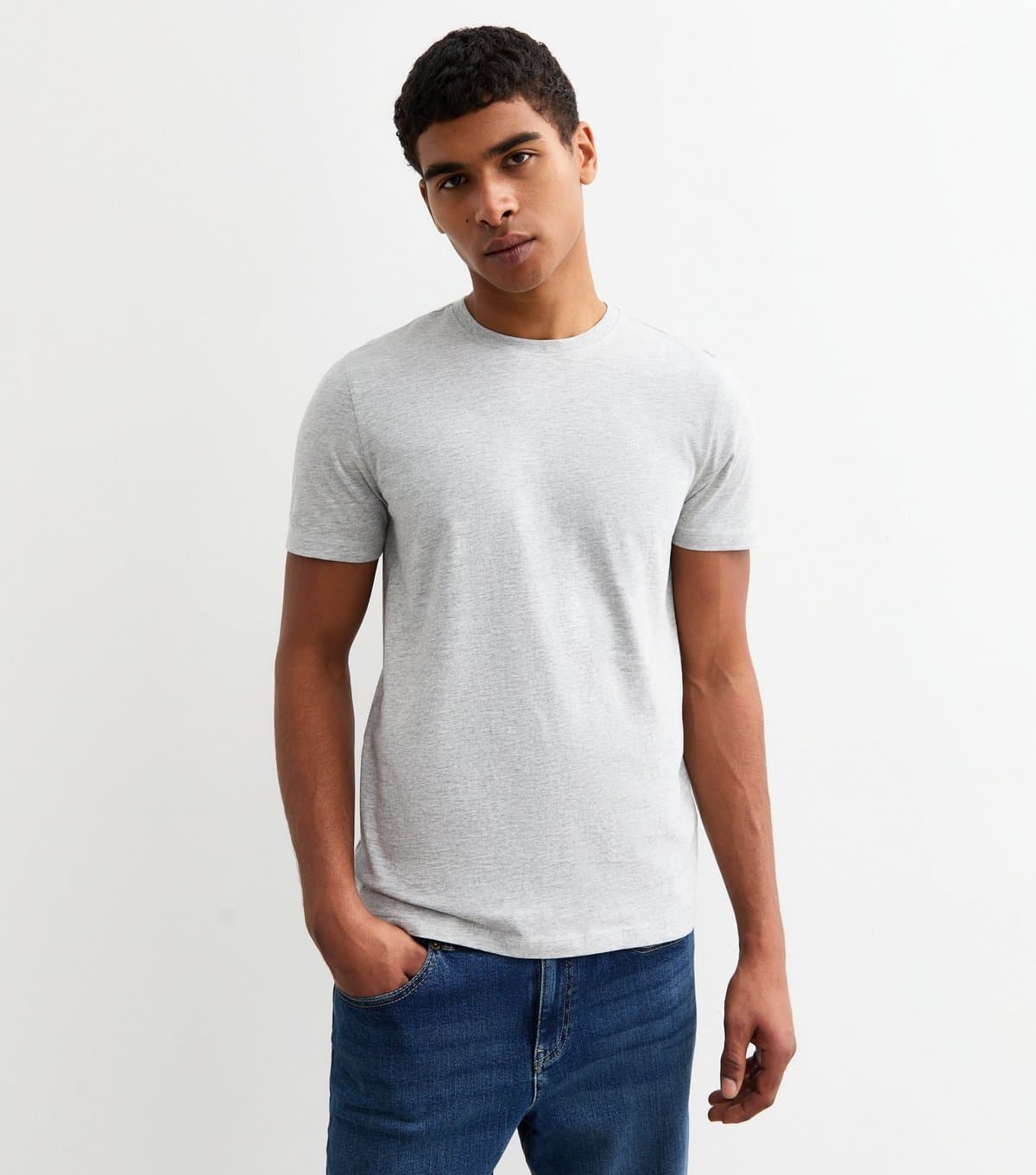 New Look Men's Grey Marl Regular Cotton T-Shirt New Look