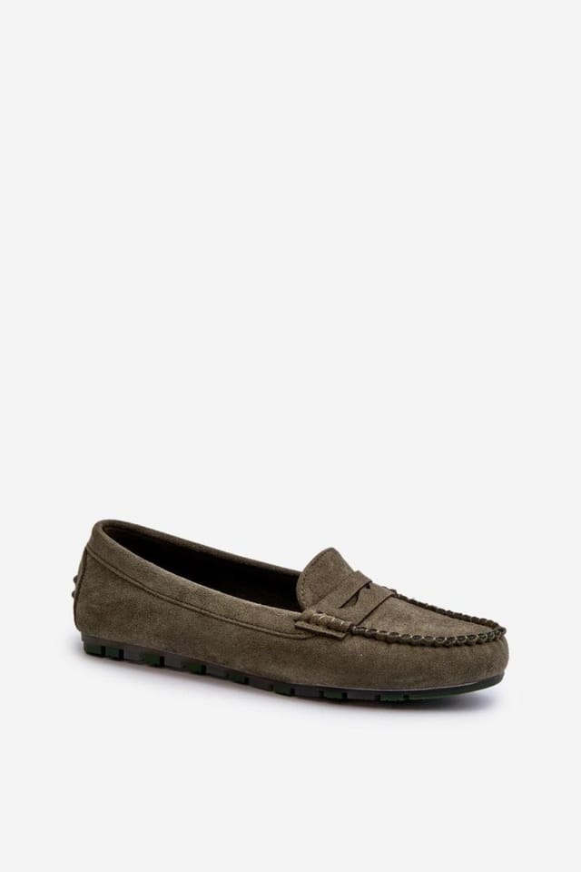 Love Lace Love Lace Women's Classic Suede Moccasins with Front Strap for Everyday Wear in Green - 2