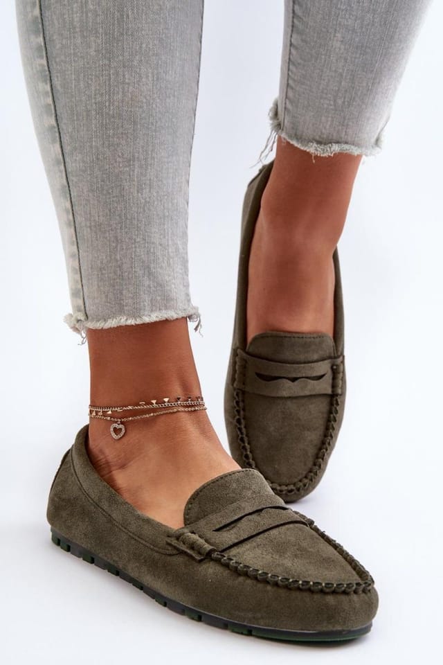 Love Lace Love Lace Women's Classic Suede Moccasins with Front Strap for Everyday Wear in Green - 3