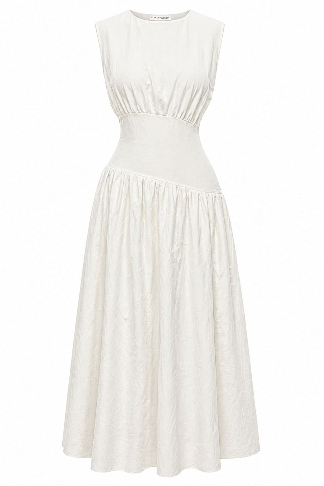 MixRay MixRay White Cotton Knit Midi Dress with Buttons