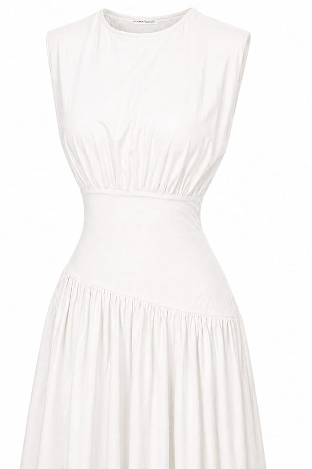 MixRay MixRay Women's Cotton Knit Midi Dress with Buttons in White - 2