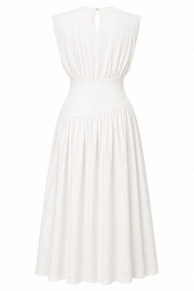 MixRay MixRay Women's Cotton Knit Midi Dress with Buttons in White - 3