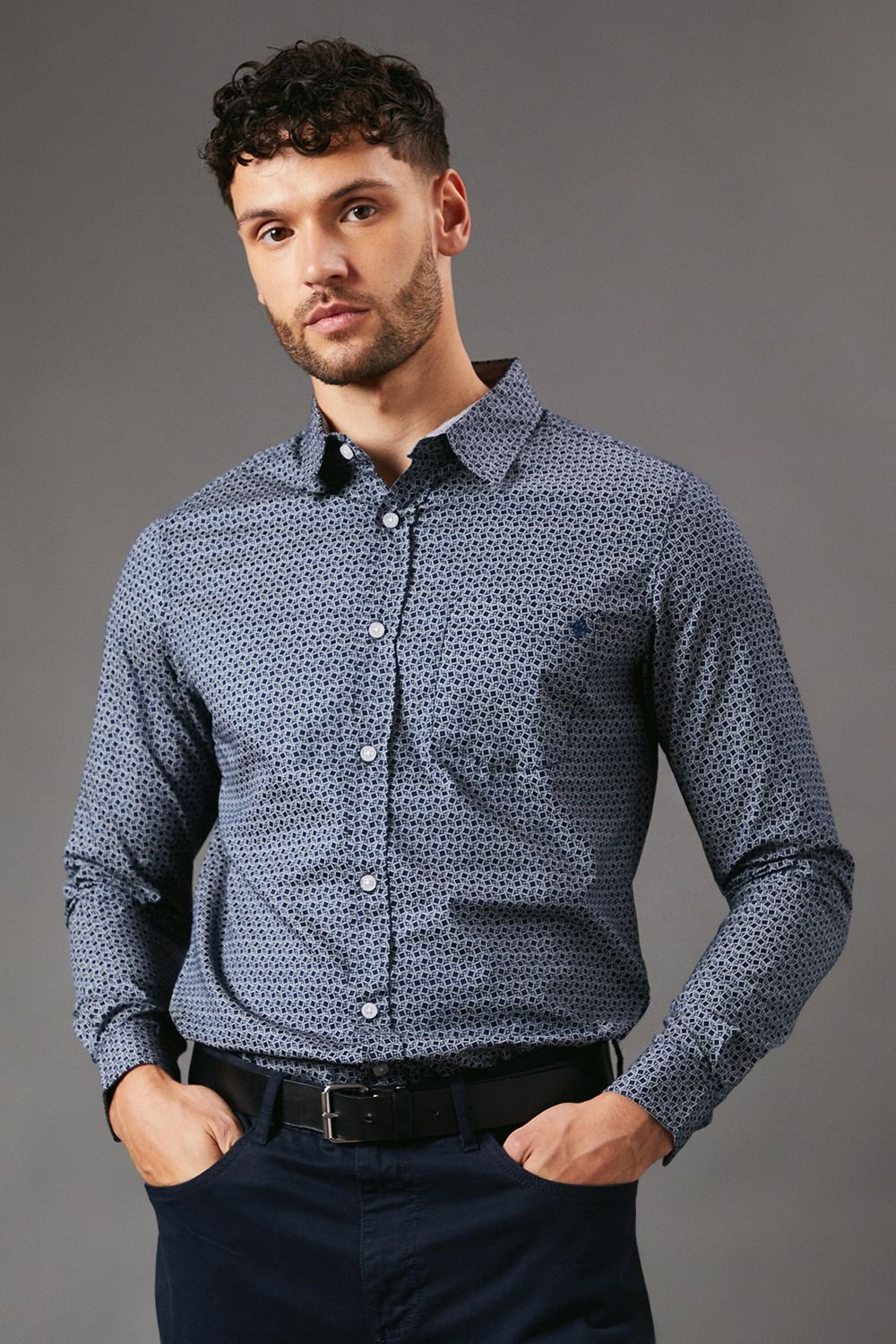 Maine Maine Men's Navy Abstract Shape Print Long Sleeve Shirt - 2