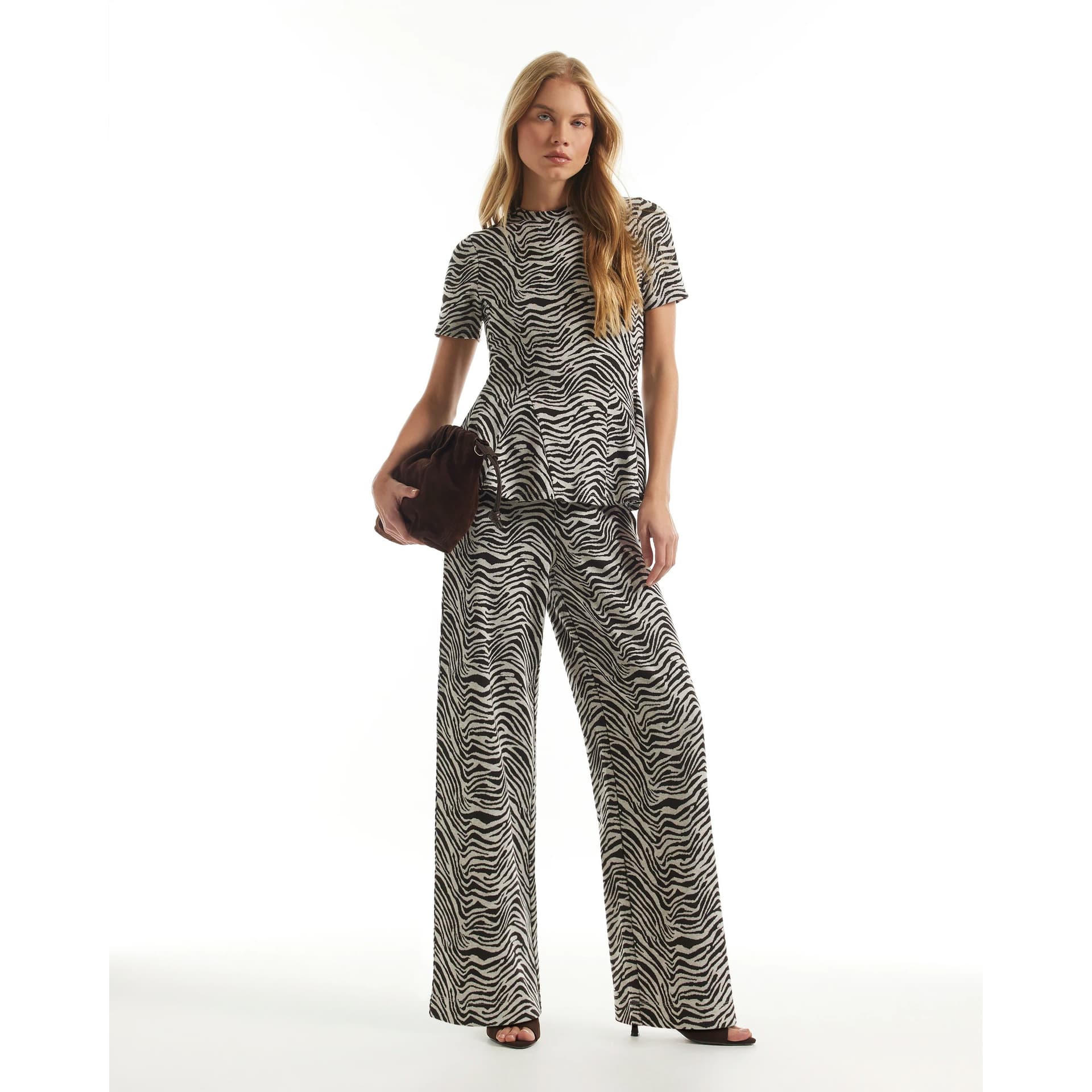 River Island River Island Womens Brown Zebra Print Wide Leg Joggers