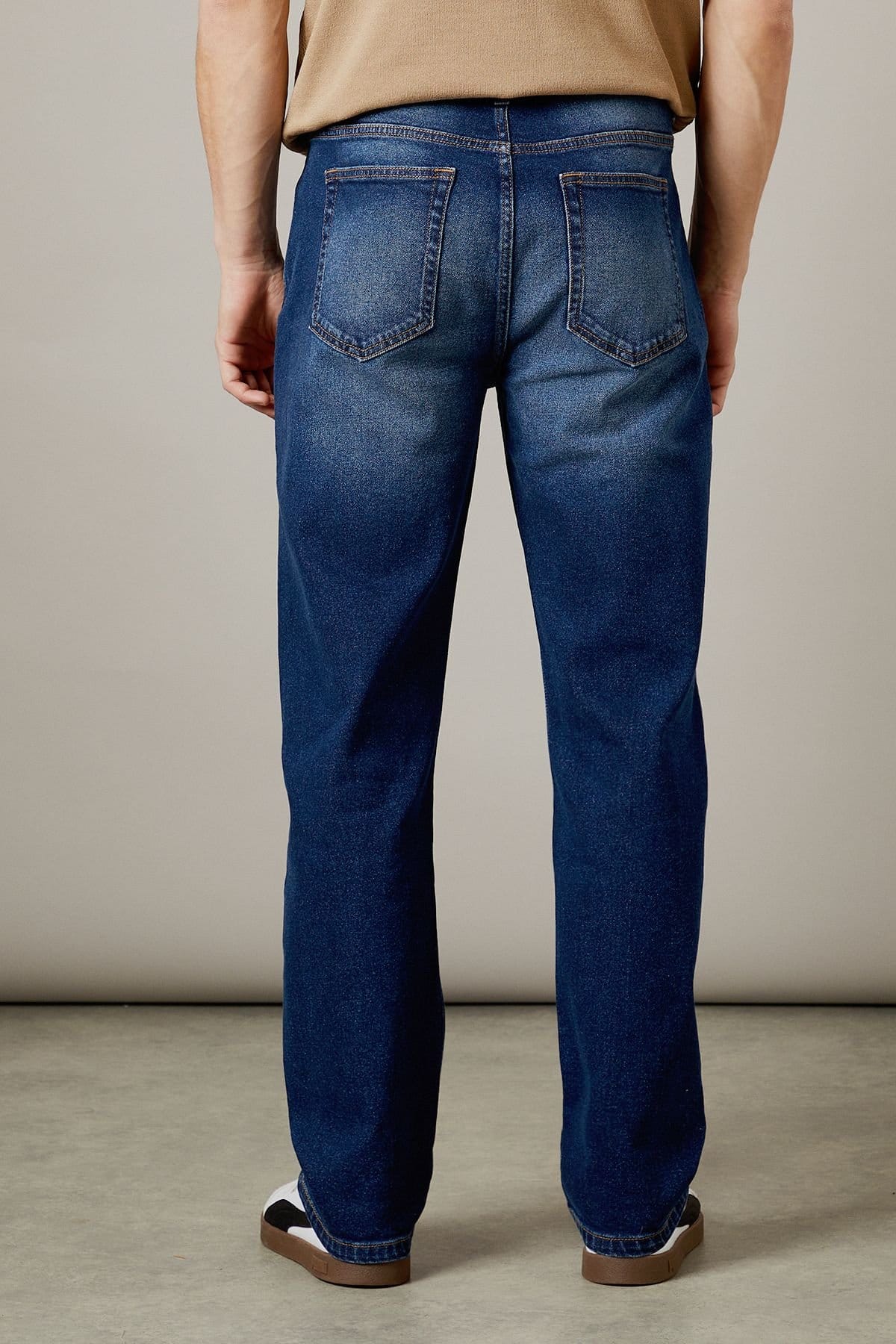 Burton Burton Men's Dark Wash Stretch Straight Fit Jeans in Dark Blue - 4