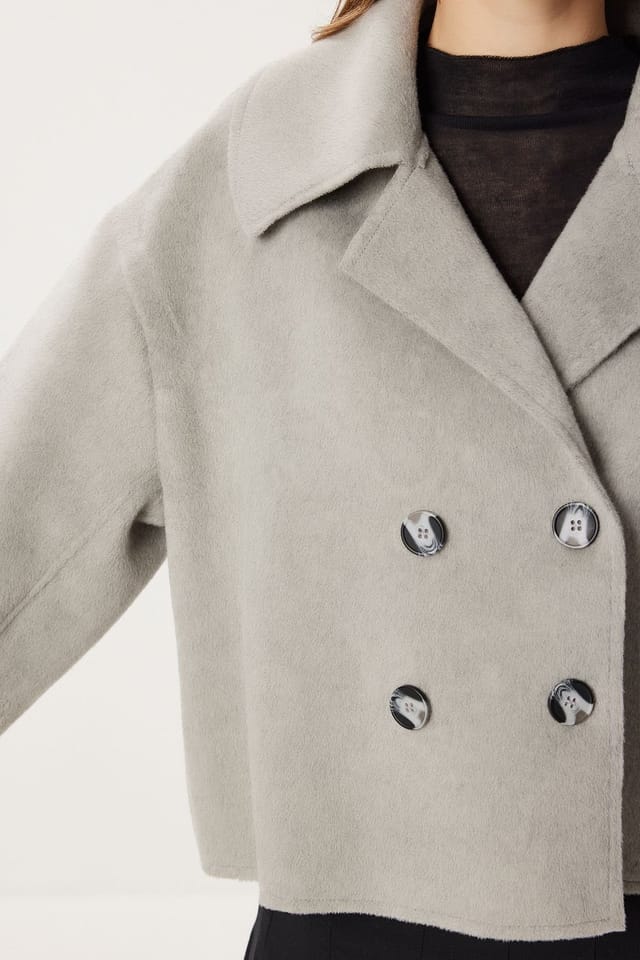 Happiness Istanbul Happiness Istanbul Women's Textured Double Breasted Overcoat in Grey - 3