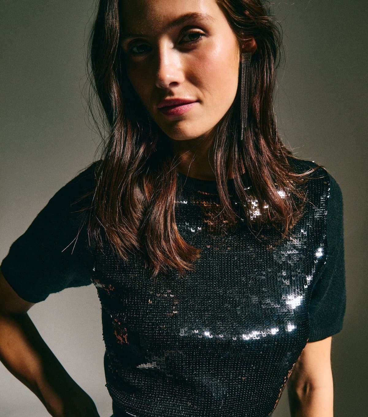 New Look Women's Black Sequin Embellished Top New Look