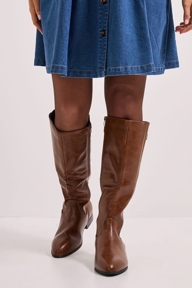 Dorothy Perkins Dorothy Perkins Women's Kamille Faux Leather Elastic Knee High Riding Boots in Dark Tan - 2