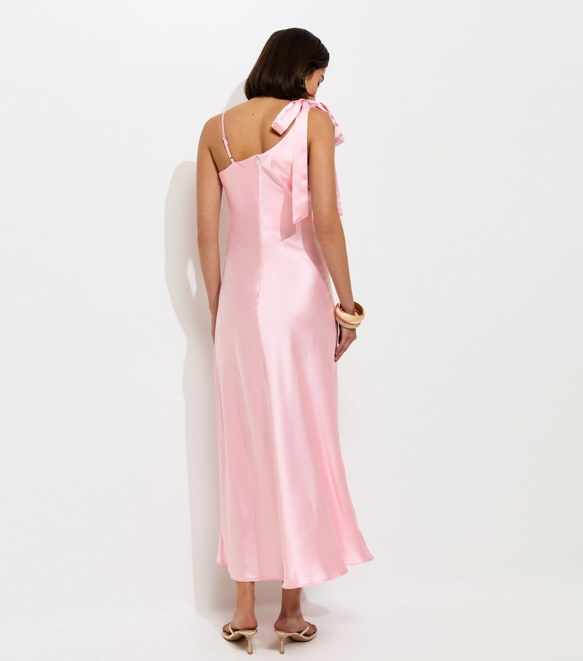New Look Women's Light Pink Satin Draped Shoulder Bow Midi Dress New Look - 4