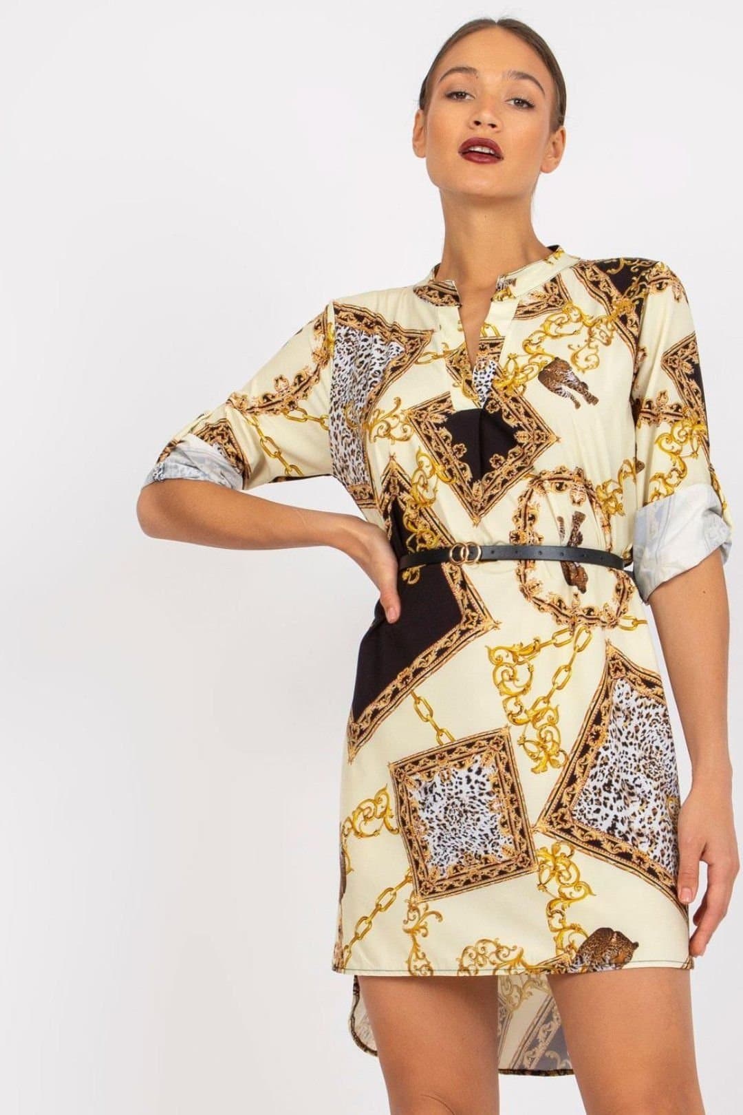 Love Lace Love Lace Women's Patterned Straight Belt Dress in Yellow