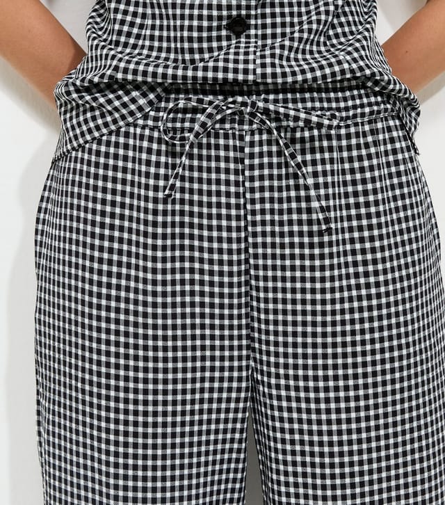 New Look Women's Black Gingham Print Wide Leg Drawstring Trousers New Look - 3
