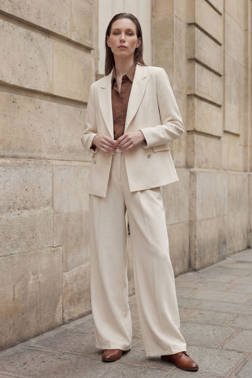 MyFashion MyFashion Women's Buttoned Blazer Jacket in Cream - 3