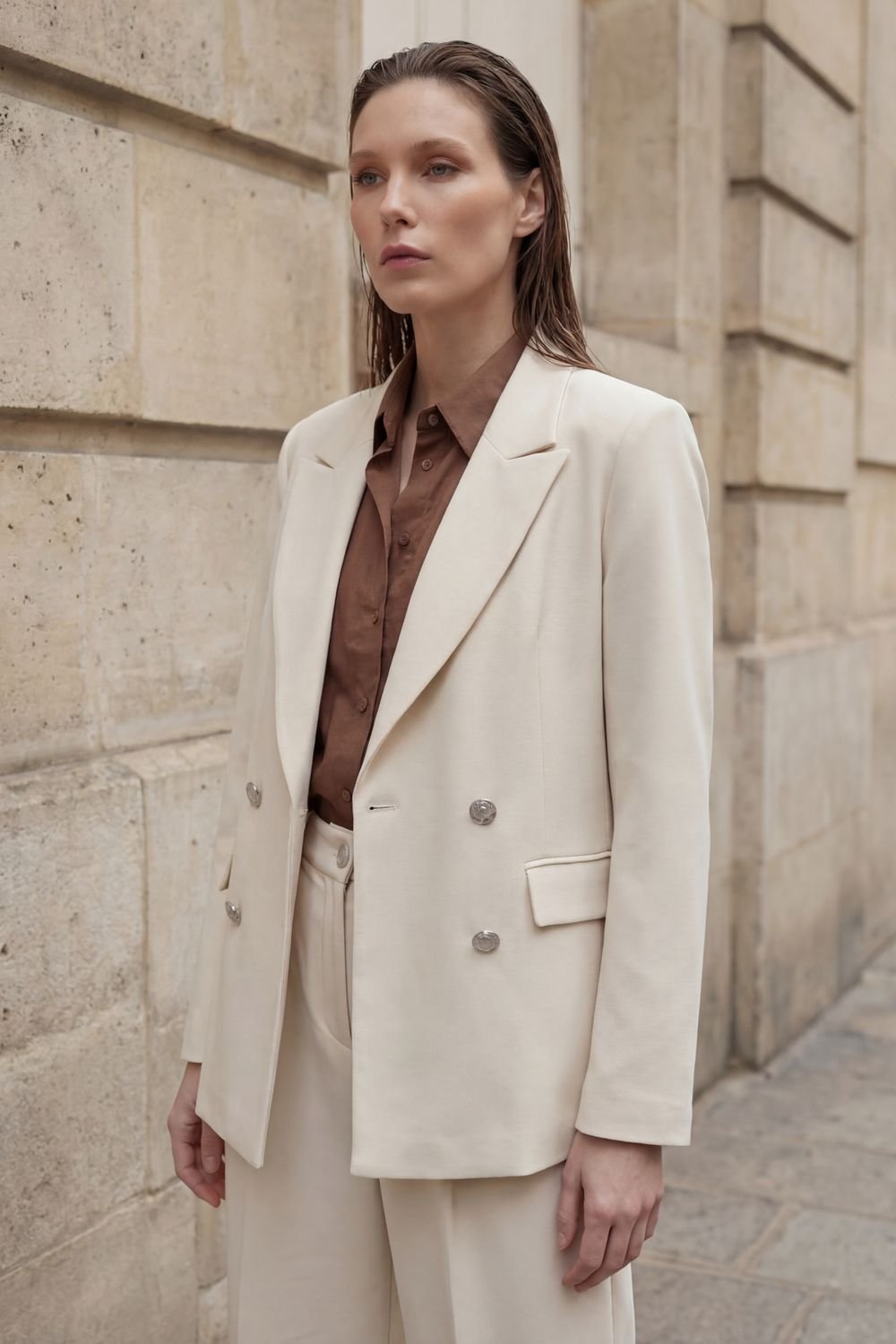 MyFashion MyFashion Women's Buttoned Blazer Jacket in Cream - 4