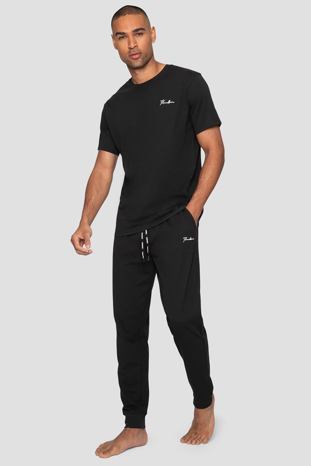 Threadbare Men's 'Elton' Cotton Blend Jersey Pyjama Set in Black