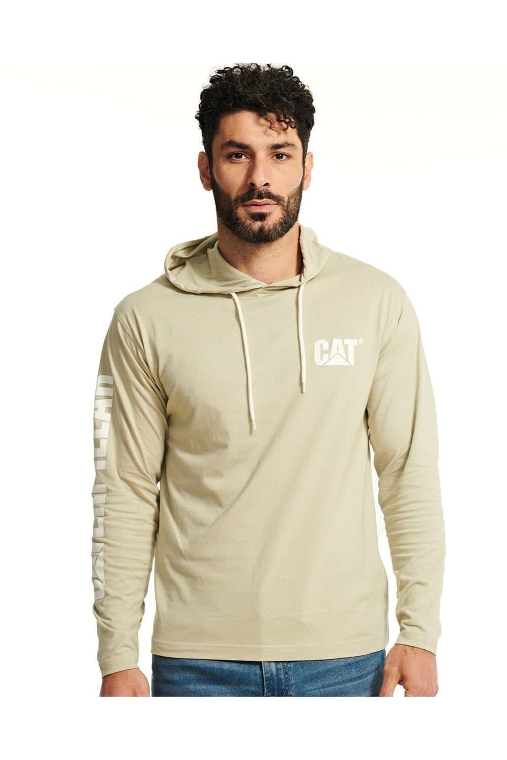 Caterpillar Caterpillar Men's Hooded Long Sleeve Tee in Beige